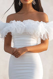 White Off The Shoulder Ruffle Bodycon Graduation Dress