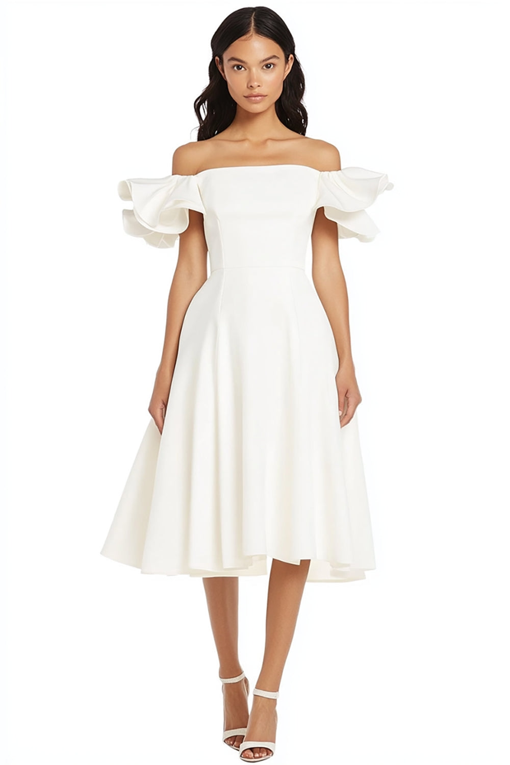 White Satin Off The Shoulder A Line Graduation Dress