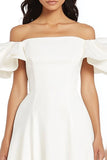 White Satin Off The Shoulder A Line Graduation Dress