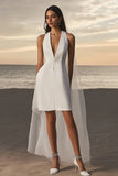 Sheath V-Neck White Graduation Dress