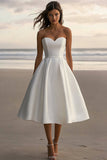 Sweetheart A Line Satin White Graduation Dress