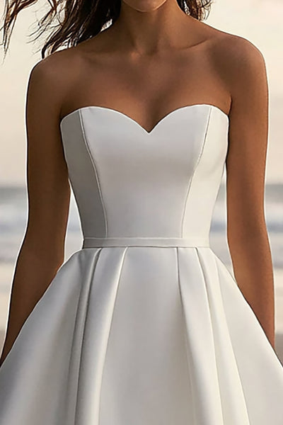 Berylove Women White Graduation Dress Sweetheart A Line Satin Ruffled Midi Dress, White / US10
