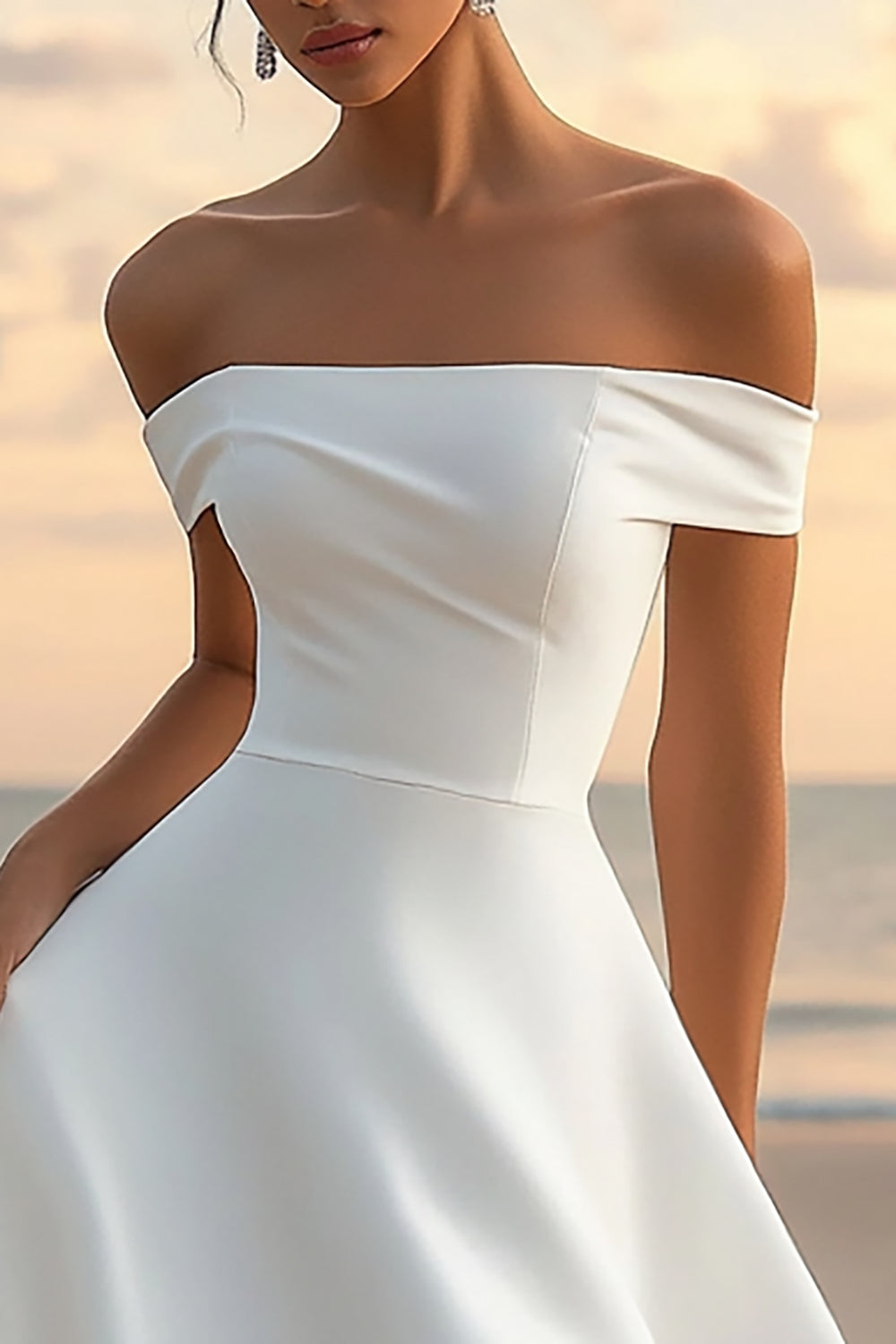 White Off The Shoulder Satin Graduation Dress