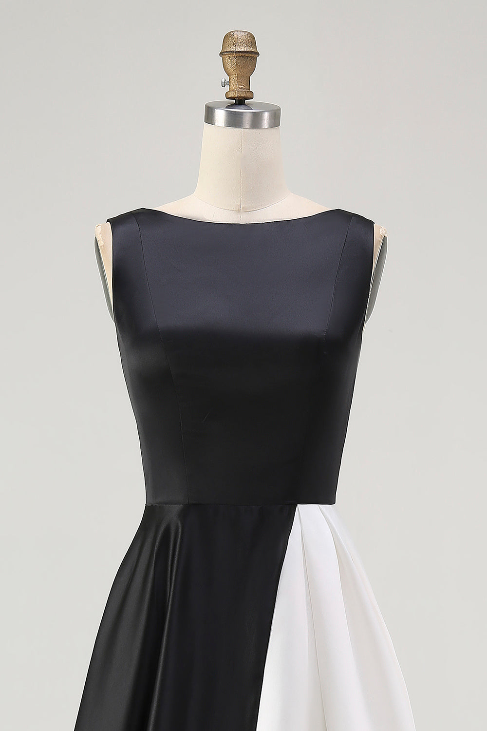 Black and White Boat Neck A Line Midi Formal Dress