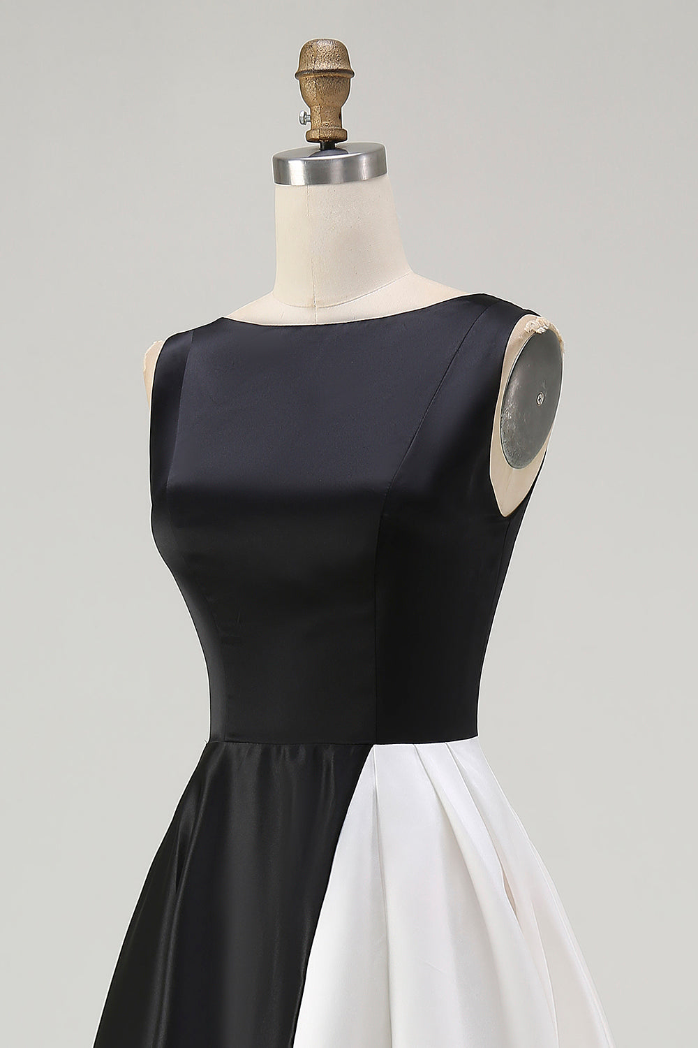 Black and White Boat Neck A Line Midi Formal Dress