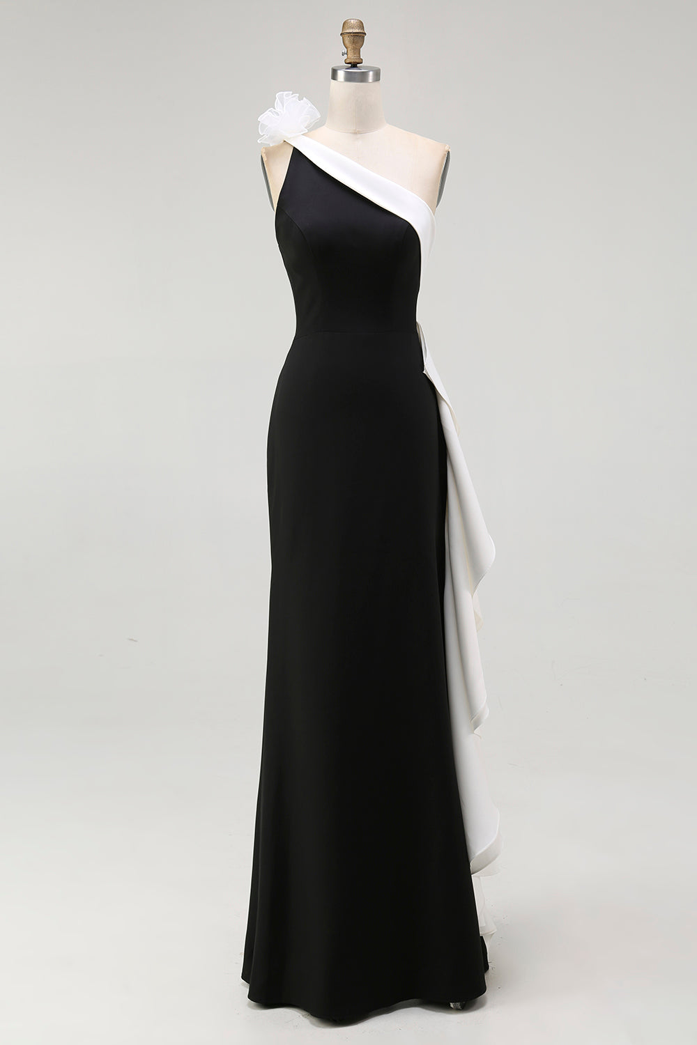Sheath One Shoulder Black Tie Dress with Flower