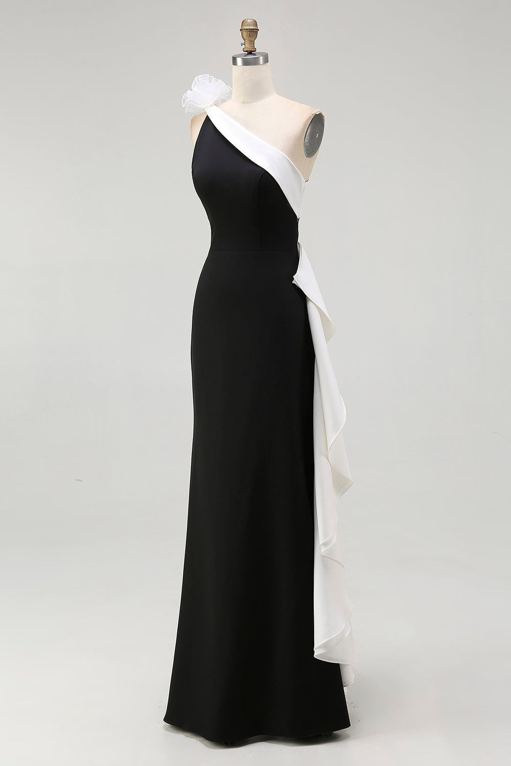 Sheath One Shoulder Black Tie Dress with Flower