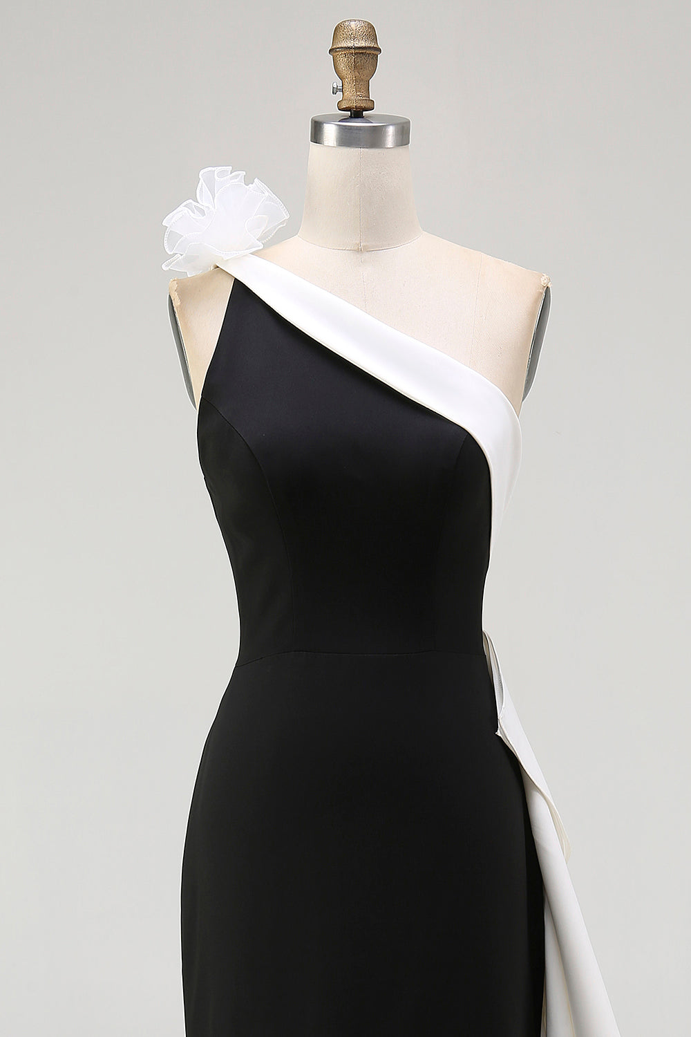 Sheath One Shoulder Black Tie Dress with Flower