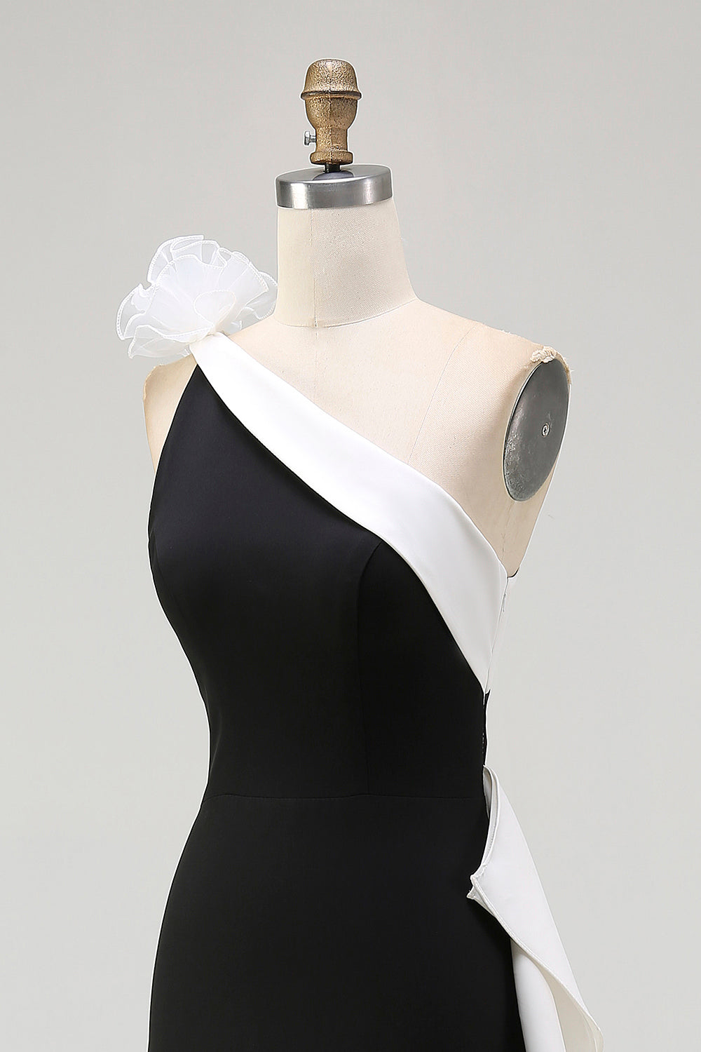 Sheath One Shoulder Black Tie Dress with Flower