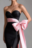 Sweetheart Bow Sash Mermaid Black Tie Dress with Slit