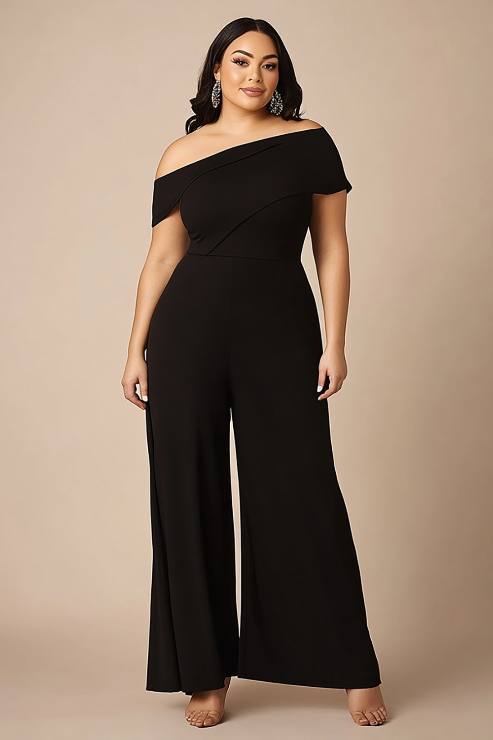 Black Plus Size One Shoulder Mother of the Bride Outfit