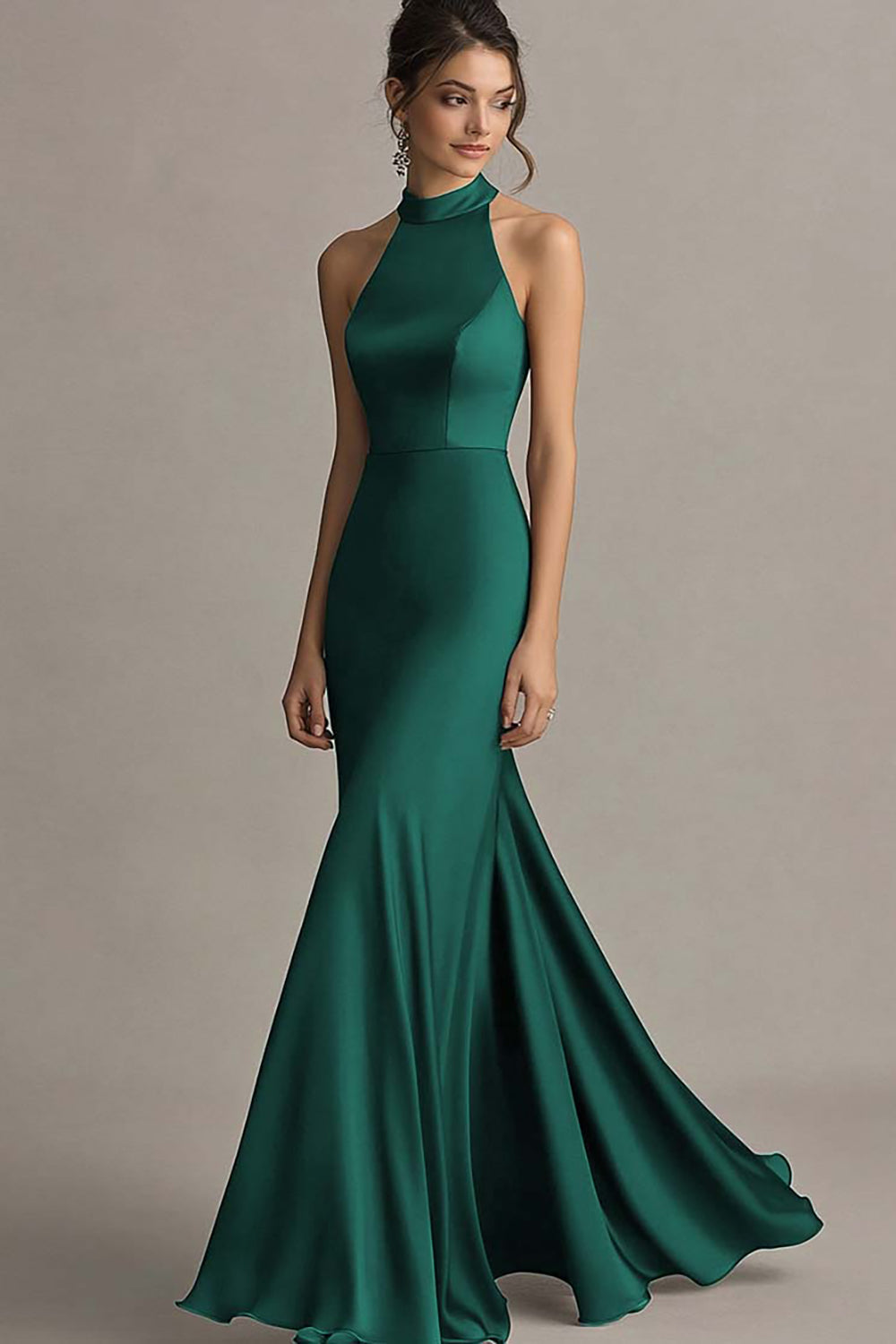 Coffee Mermaid Halter Long Formal Dress