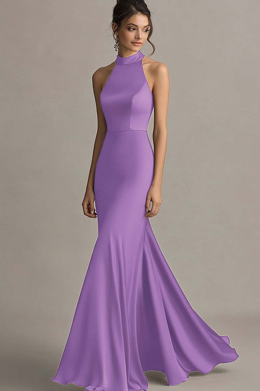 Coffee Mermaid Halter Long Formal Dress