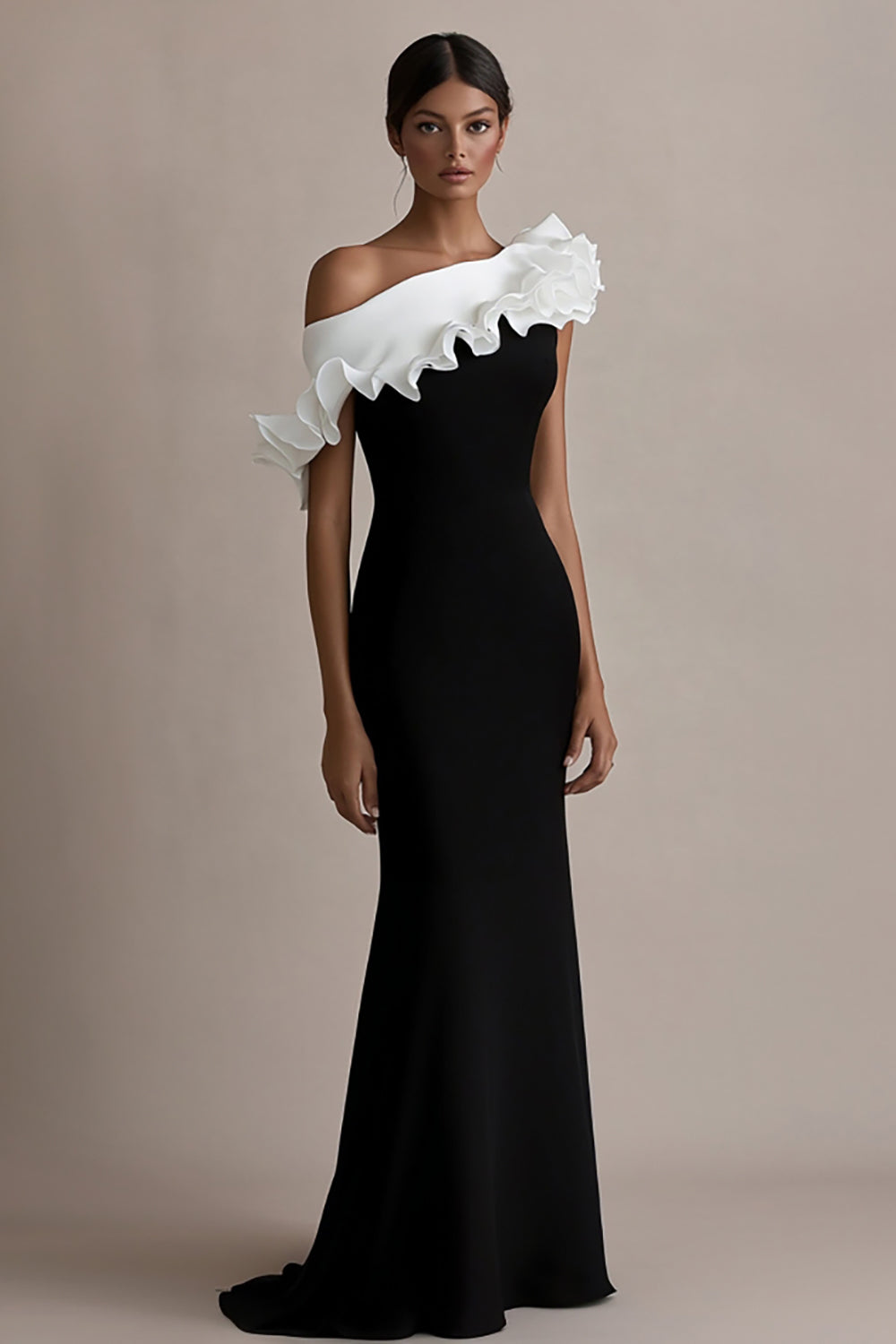 Mermaid One Shoulder Long Black Tie Dress