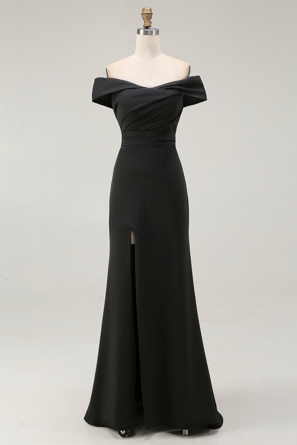 Black Off the Shoulder Mermaid Long Formal Dress with Slit