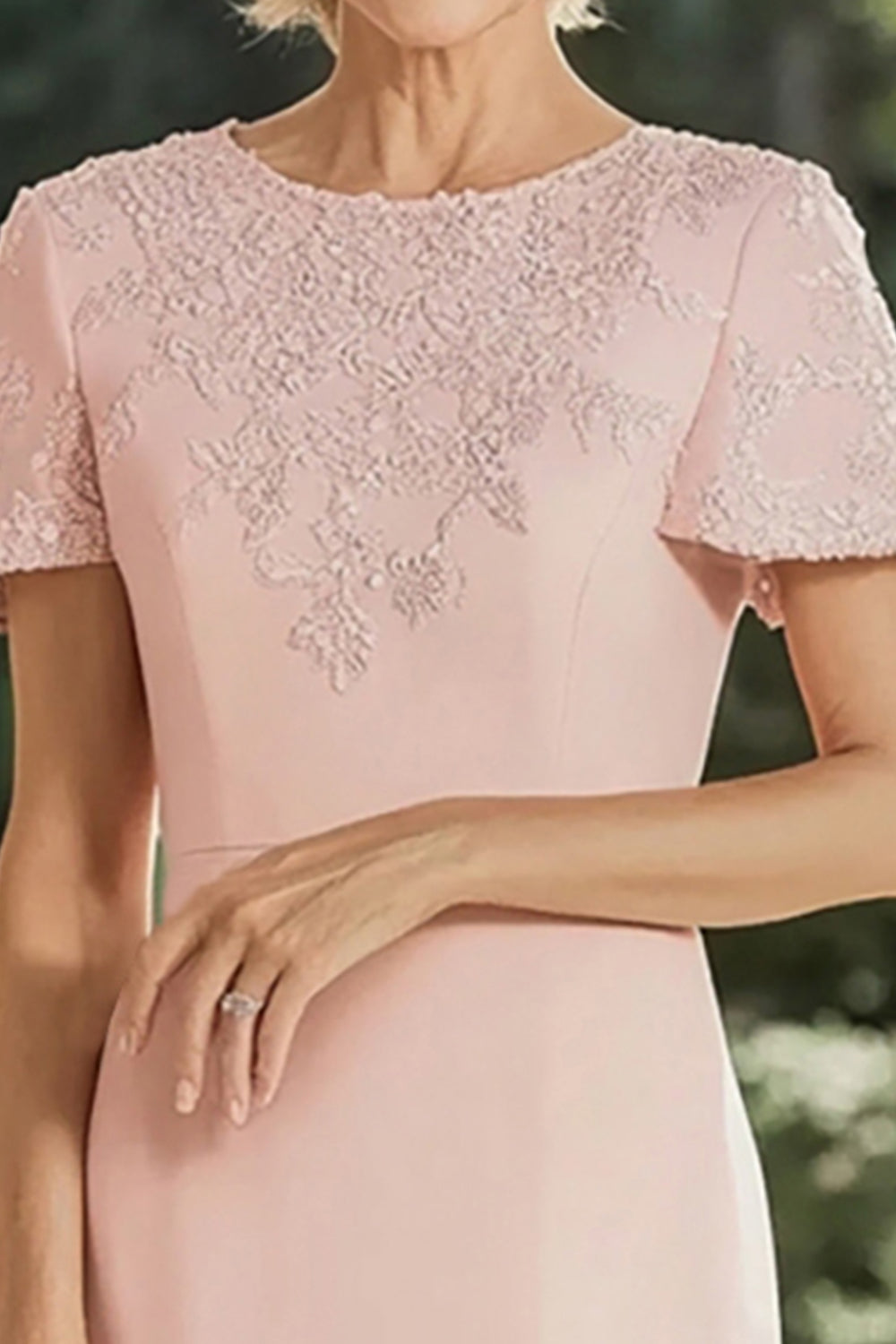 Pink Embroidered Knee Length Mother of the Bride Dress