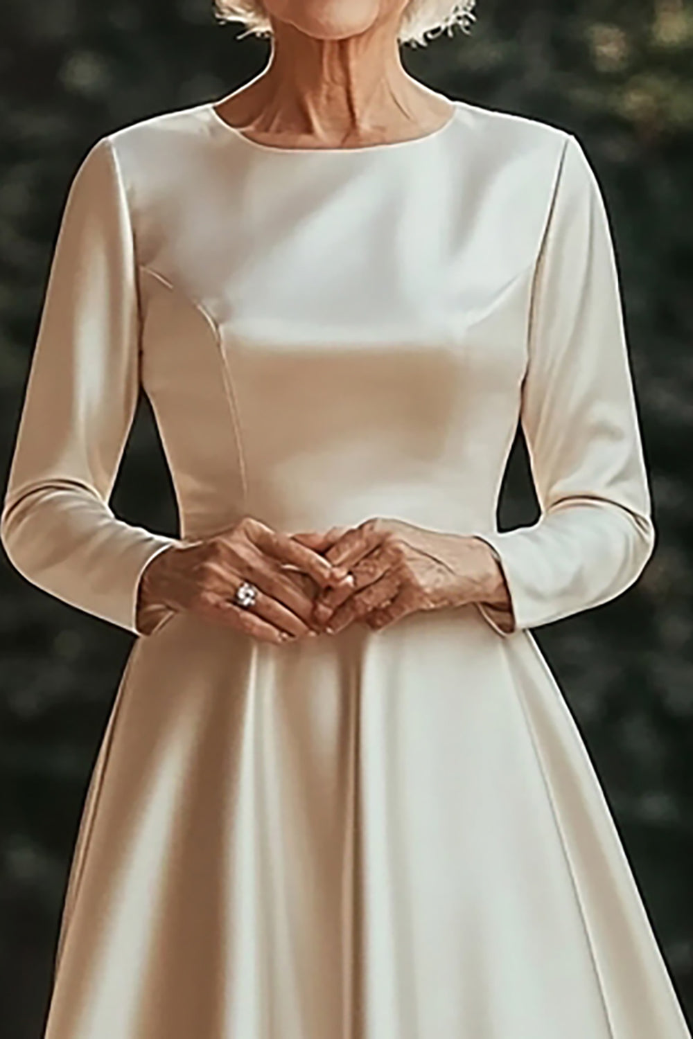 Champagne A Line Satin Long Sleeve Mother of the Bride Dress