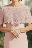 Pink Sheath Lace Capelet Mother of the Bride Dress