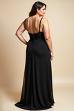 Black A Line Plus Size Bridesmaid Dress