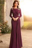 Burgundy Long Sleeve Sheath Mother of the Bride Dress