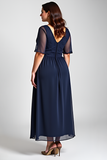 Navy A Line Plus Size Wedding Guest Dress With Lace