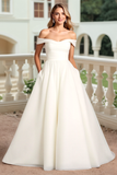 Ivory Off The Shoulder Satin A Line Wedding Dress