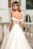 Ivory Off The Shoulder Satin A Line Wedding Dress