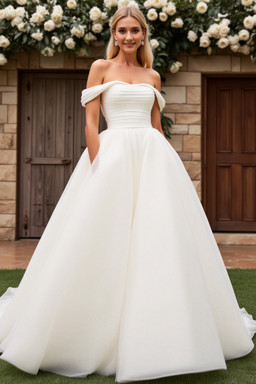 Ivory Off The Shoulder Long Wedding Dress
