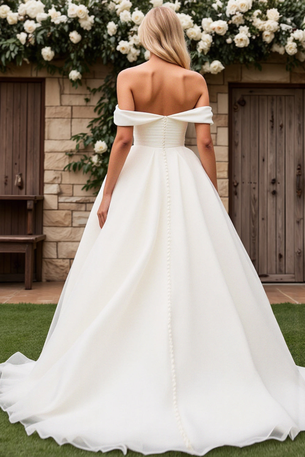 Ivory Off The Shoulder Long Wedding Dress
