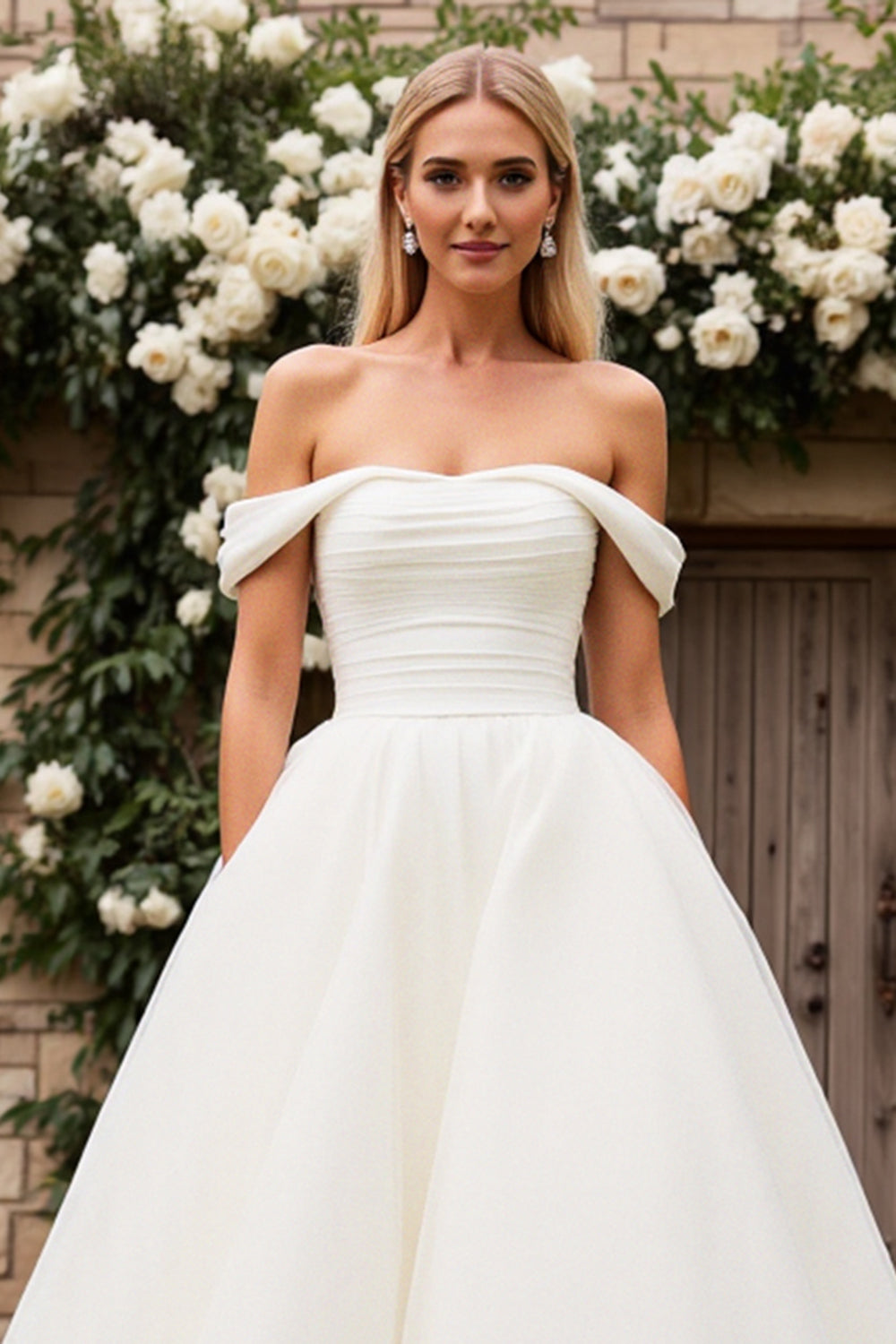 Ivory Off The Shoulder Long Wedding Dress