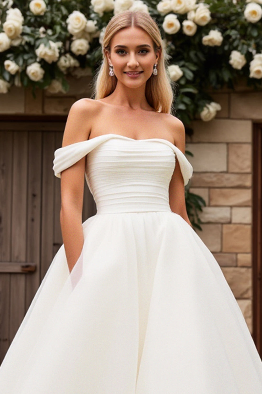 Ivory Off The Shoulder Long Wedding Dress