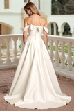 Stylish Off The Shoulder Satin Ivory Wedding Dress With Bows