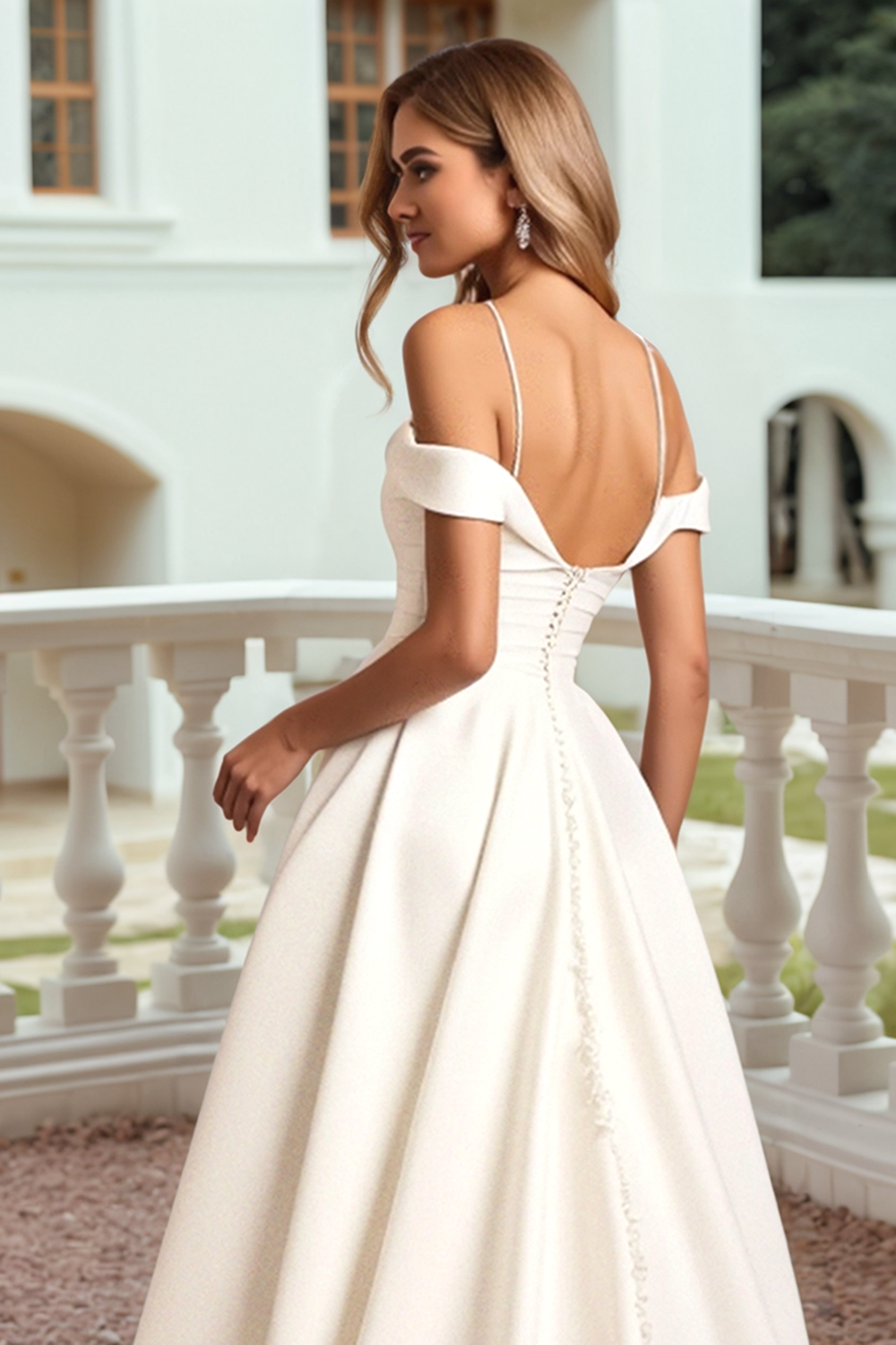 Ivory A Line Cold Shoulder Long Wedding Dress