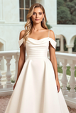 Ivory A Line Cold Shoulder Long Wedding Dress