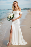 Ivory Mermaid Off The Shoulder Wedding Dress with Slit