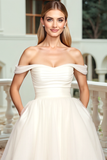 A Line Off The Shoulder Long White Wedding Dress