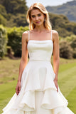 Ivory Spaghetti Straps Ruffled A Line Wedding Dress