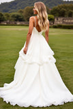 Ruffle A Line Long Ivory Wedding Dress