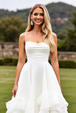 Ruffle A Line Long Ivory Wedding Dress