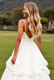 Ruffle A Line Long Ivory Wedding Dress