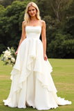 Ivory Ruffle Chiffon Long A Line Wedding Dress