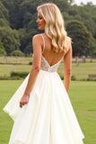 Ivory Ruffle Chiffon Long A Line Wedding Dress