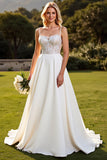 Lace A Line Backless Ivory Wedding Dress
