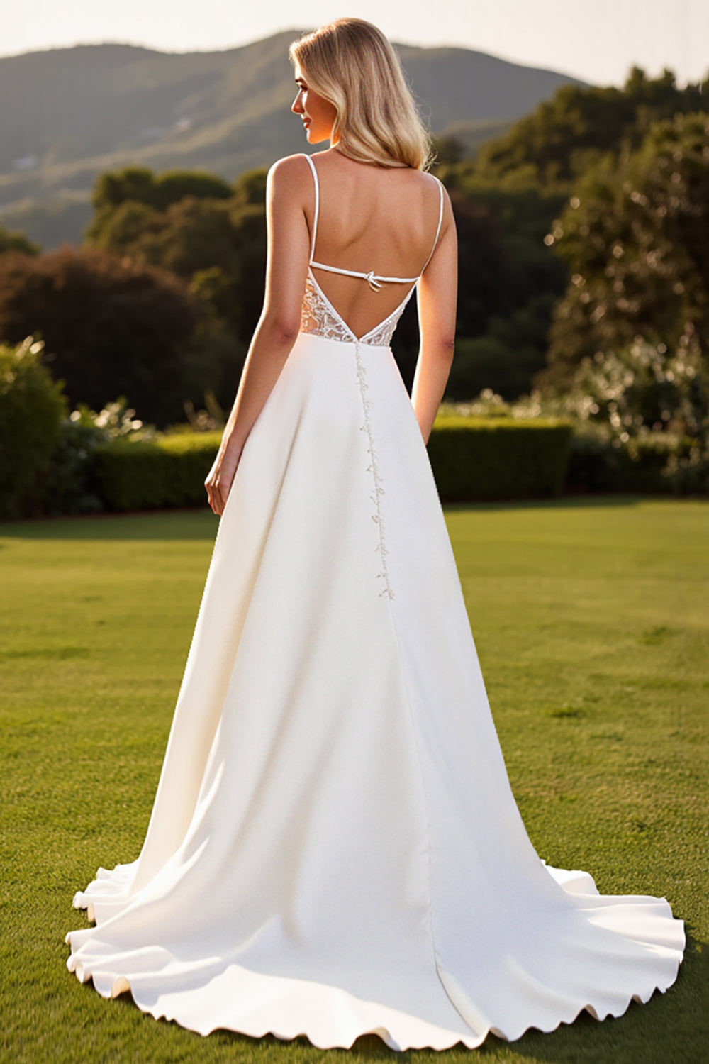 Lace A Line Backless Ivory Wedding Dress