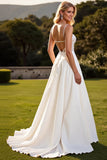 Lace A Line Backless Ivory Wedding Dress