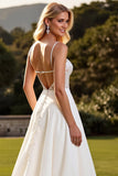 Lace A Line Backless Ivory Wedding Dress