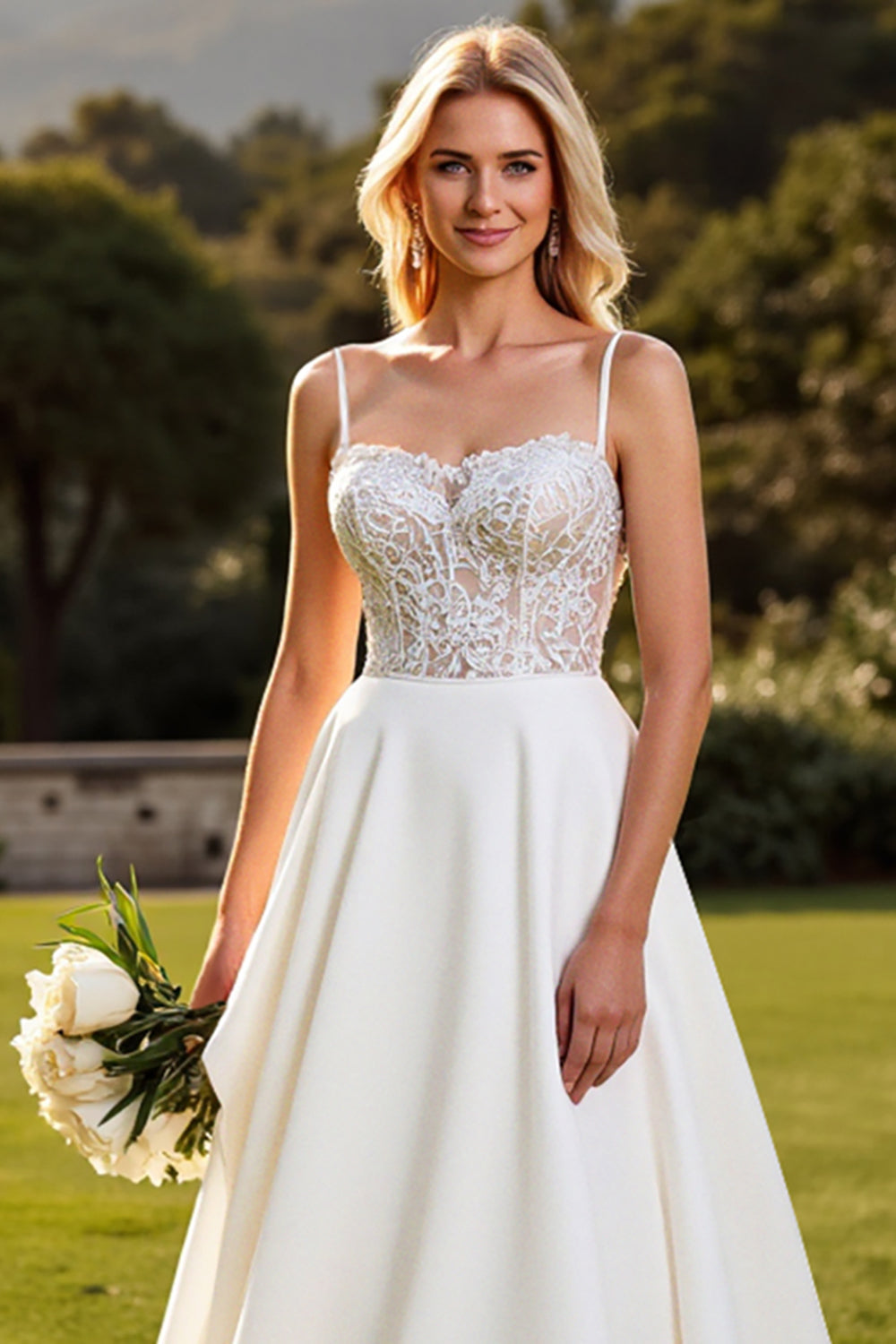 Lace A Line Backless Ivory Wedding Dress