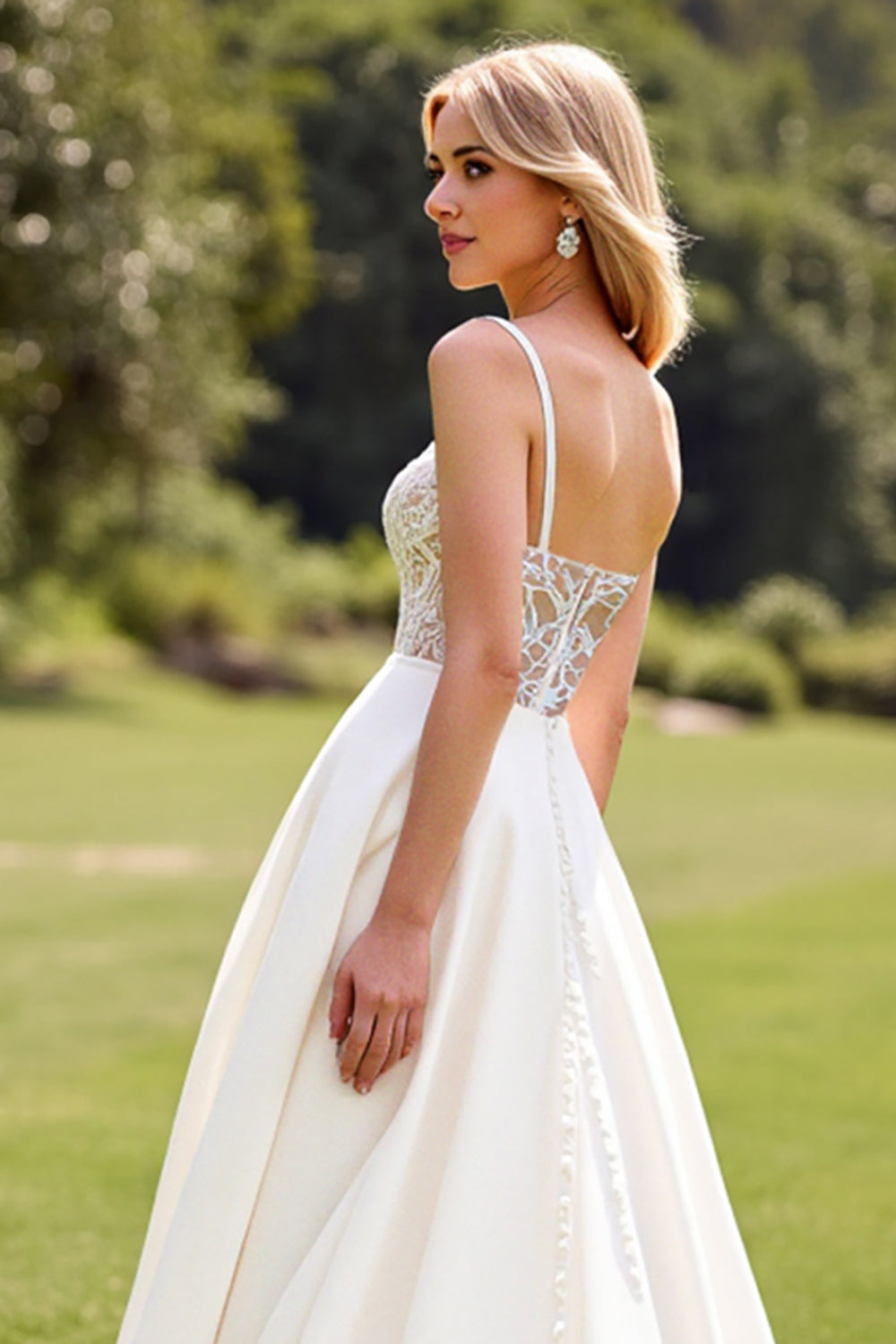Ivory Chiffon Lace A Line Wedding Dress