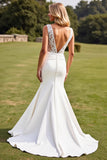 Ivory V-Neck Mermaid Wedding Dress With Lace