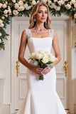 White Satin Long Mermaid Wedding Dress With Lace
